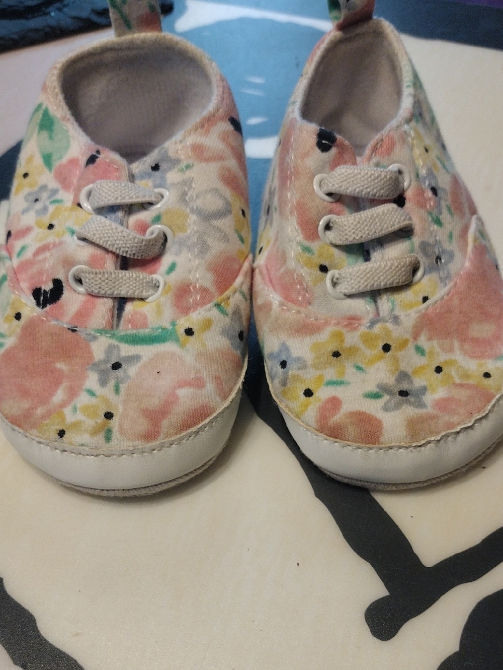 crown & ivy Floral Canvas Baby Shoes in Pink, Yellow & Green - Picture 1 of 7